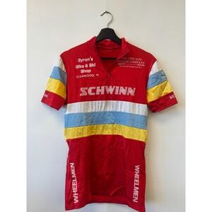 Vintage Schwinn Cycling Shirt Jersey Mens Small Red South Chicago Wheelmen 80s